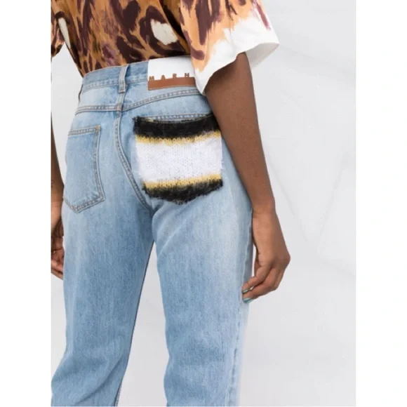 NWOT Marni Mohair Stripe Cropped Straight-Leg Denim Trousers size 4